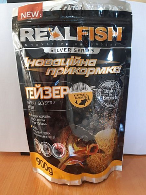 Прикормка RealFish 900 г кукуруза/ карамель Гейзер