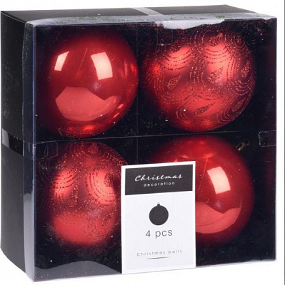 Набор елочных шаров пластиковых красных d100 мм 4 шт./уп. 