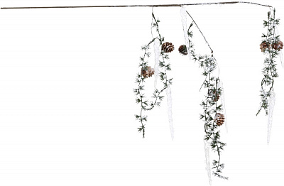 Декорація гілка хвойна з бурульками і шишками зелений 68 см EYC21688