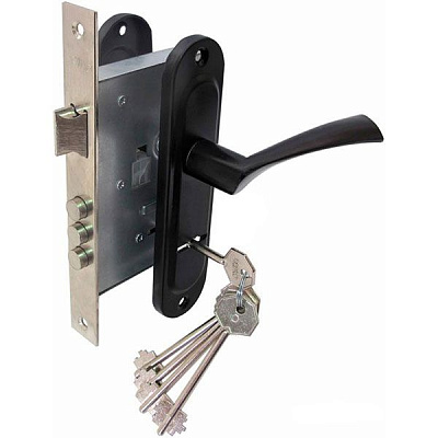 Замок врізний з ручками  BR-55 55 мм чорний/