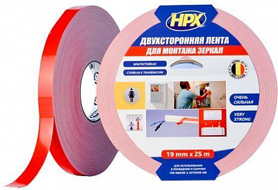 Двусторонняя клейкая лента Hard Tape для монтажа зеркал 19 мм x 25 м DS1925