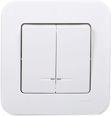 Вимикач двоклавішний Viko Rollina з підсвіткою 10 А 250В білий 90420050
