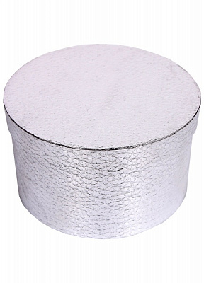 Коробка подарочная круглая серебряная кожа 24.5х13.8см 2110