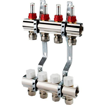 Коллекторная группа с расходомерами и термоклапанами Luxor М30х1,5 4 выхода з євроконусом 16х2