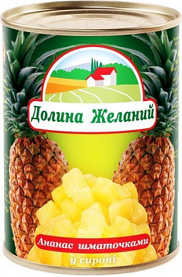 Ананас консервований Долина желаний шматочками 580 мл 565 г