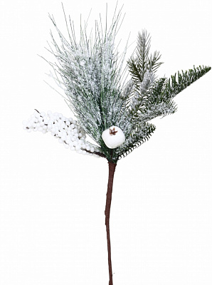 Гілочка декоративна пучечок ягід з хвоєю засніжений 40 см EFS811163A