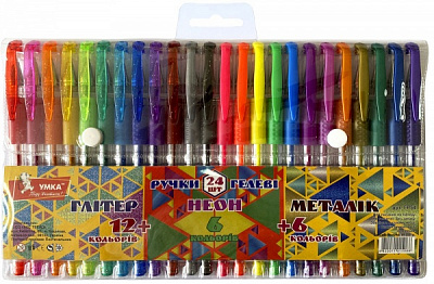 Набір ручок гелевих Умка Glitter+Neon+Metallic 24 шт. ГР54