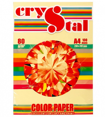 Бумага цветная Crystal A4 80 г/м Yellow 160 желтый 