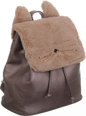 Рюкзак пушистый Soft Touch вушка котика, кавовий