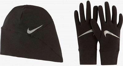Комплект шапка+перчатки Nike WOMEN'S ESSENTIAL RUNNING HAT AND GLOVE SET N.100.0595.082 XS/S черно-серый