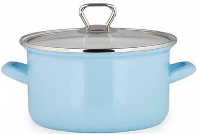 Кастрюля с крышкой эмалированная голубая 3,1 л CE20B Biol