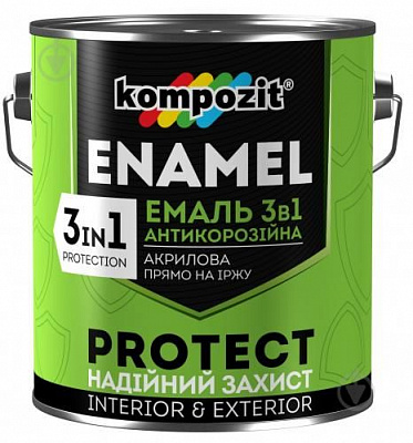 Эмаль Kompozit антикоррозийная 3 в 1 зелений шелковистый мат 0,75кг