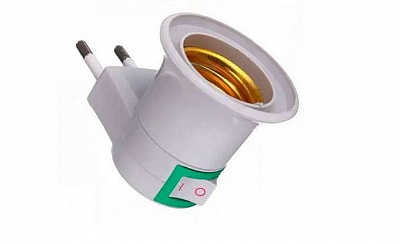 Патрон Е27 с вилкой ЕМТ c выключателем E27 термопластик белый 22-0127