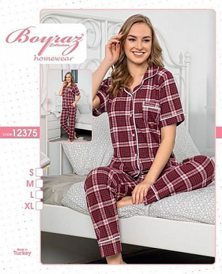 Пижама женская Бойраш клетка р. M бордовый 12375 