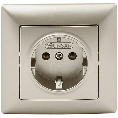 Розетка із заземленням Gunsan Visage без шторок бежевий металік VS 28 25 115