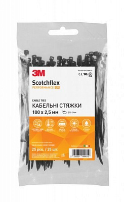 Стяжка кабельная 3M Scotchflex FS-100 AW-C 100 х 2,5 мм 25 шт. черный 