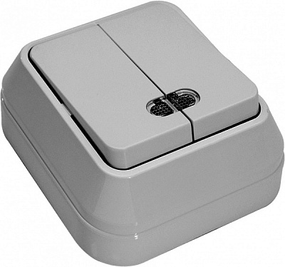 Выключатель двухклавишный Makel IP44 с подсветкой 10 А 250В серый 45023