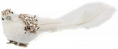 Декорация Dalian Everglory птичка пуховая с присыпкой 36 см белый EYJY-20A8019