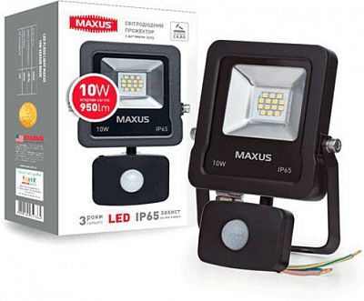 Прожектор с датчиком движения Maxus 1-Max-01-LFL-1050s LED 10 Вт IP65 черный 