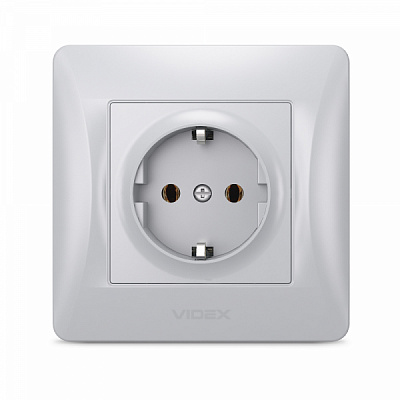 Розетка із заземленням Videx Binera IP20 срібний шовк VF-BNSK1G-SS