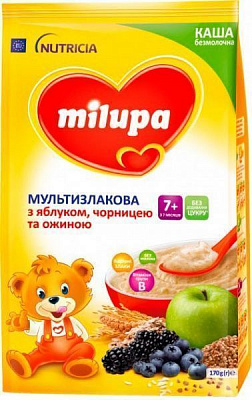 Каша мультизлаковая Milupa от 7 месяцев с яблоком черникой и ежевикой 170 г 