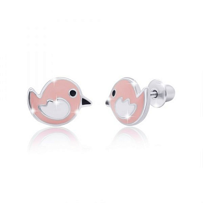 Серьги-пусеты UMa&UMi Птичка розовая