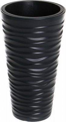 Горщик пластиковий Prosperplast Sand slim 2 в 1 круглий 22л антрацит (79619-433)