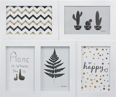 Колаж на 5 фото 37х31х2,3 см 10x15 см білий