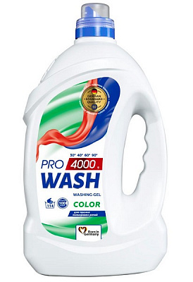 Гель для стирки для машинной и ручной стирки Pro Wash Color для цветных вещей 4 кг