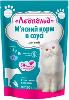 Корм Леопольд з телятиною та овочами в соусі 100 г