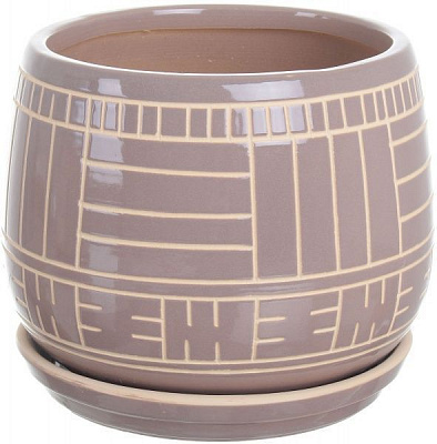 Горшок Viet Thanh Ceramic с блюдцем геометрия 25х21 см VT.110410 круглый серый 