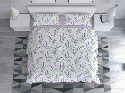 Комплект постільної білизни Лаванда 1,5 білий із принтом Rigel