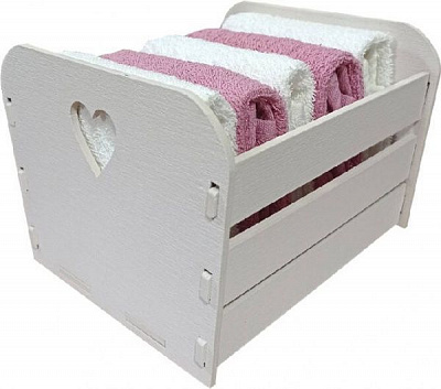 Набір рушників Серце 5 шт. в дерев'яному кошику 30x30 см молочний/ рожевий