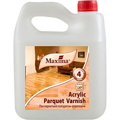 Лак паркетний поліуретан-акриловий Acrylic parquet varnish Maxima шовковистий мат 2.5 л прозорий