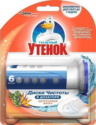 Засіб Туалетный утенок Диски чистоти Цитрусовий Вихор з дозатором