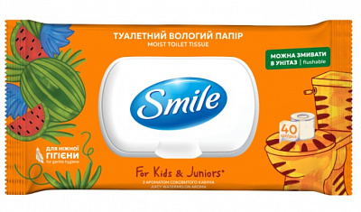 Влажная туалетная бумага Smile Kids & Juniors 40 шт.