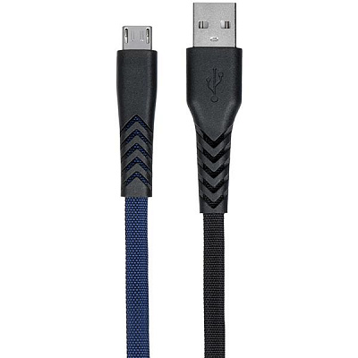Кабель 2E USB 2.0 to Micro USB Flat fabric black/blue 1 м 2E-CCMT-1MBL