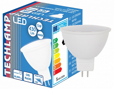 Лампа світлодіодна Techlamp 5 Вт MR16 матова GU5.3 220 В 4000 К LED lamp MR16 5W 4000К GU 5.3