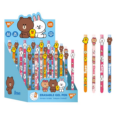 Ручка гелева YES Пиши-стирай Line Friends 0,5 мм синя