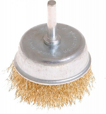 Щітка торцева D 65 MasterTool з латунірованного рифленого дроту зі стрижнем ¼ 19-7406