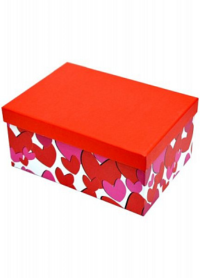 Коробка подарочная прямоугольная сердца двух цветов 27,5х19х12 см