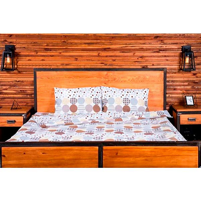 Комплект постельного белья Тетрис евро бело-голубойкоричневый Rigel 