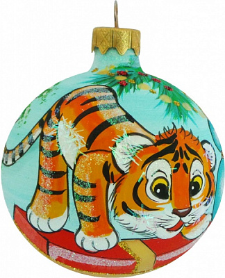 Шар новогодний d80 мм K-1420-11-80 Тигр разноцветный
