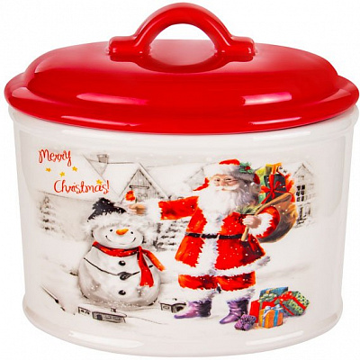 Банка с крышкой Новый год. Дед Мороз со снеговиком 18 см 1,7л Lefard