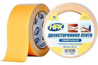 Двусторонняя клейкая лента HPX для гладких поверхностей 50 мм x 25 м CE5025