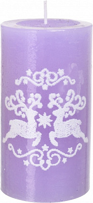 Свеча рустикальная цилиндр 78х140 Олени фиолетовая Pako-If