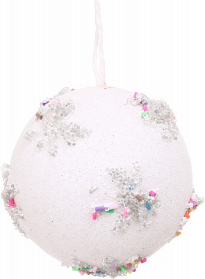 Шар новогодний Китай с узором d 80 мм белый YE2263W