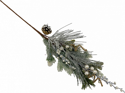 Декорація гілка хвойна з шишками перлами та завитками забілена 59 см EYK22-1161