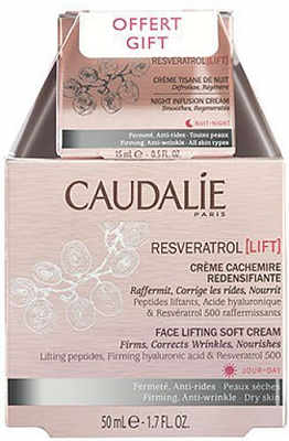 Подарунковий набір для жінок Caudalie Duo Resveratrol (крем-кешемір 50 мл + нічний крем15 мл)