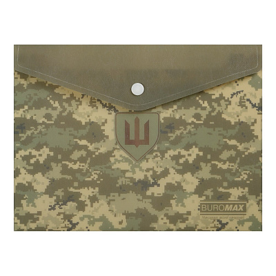 Папка-конверт на кнопке MILITARY А5 матовый непрозрачный пластик зеленый Buromax BM.3919-04